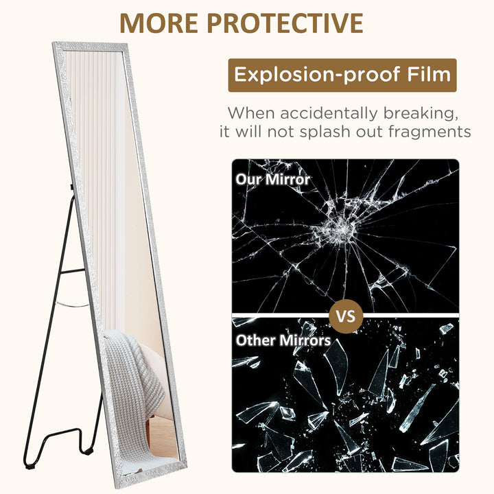 Full Length Mirror Free Standing Mirror Dressing Mirror with PS Frame Modern Wall Mirror for Living Room and Bedroom 34 x 144cm, Silver