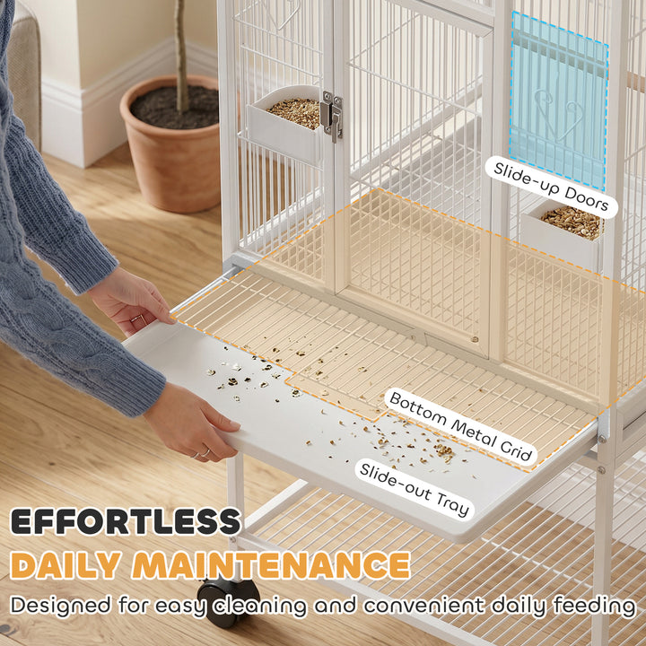 Bird Cage Detachable with Rolling Stand Parrot Cage with Storage Shelf
