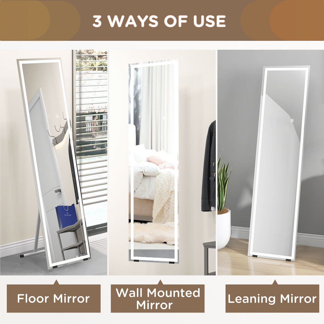 HOMCOM LED Dressing Mirror, Free Standing or Wall Mounted Bedroom Mirror with Dimmable & 3 Colour Lighting, White | Aosom UK