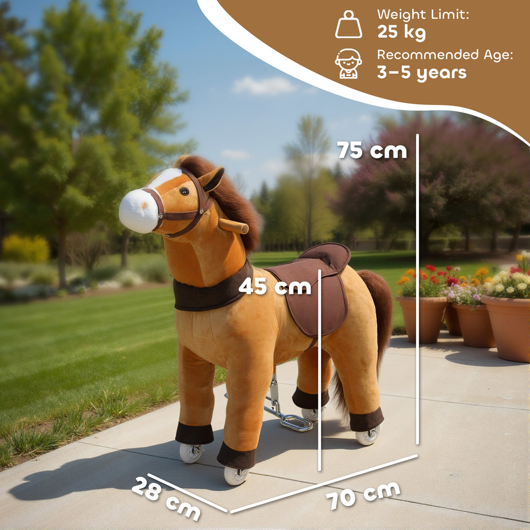 Ride On Horse, Plush Walking Horse Toy with Wheels and Saddle for Ages 3-5 Years Old