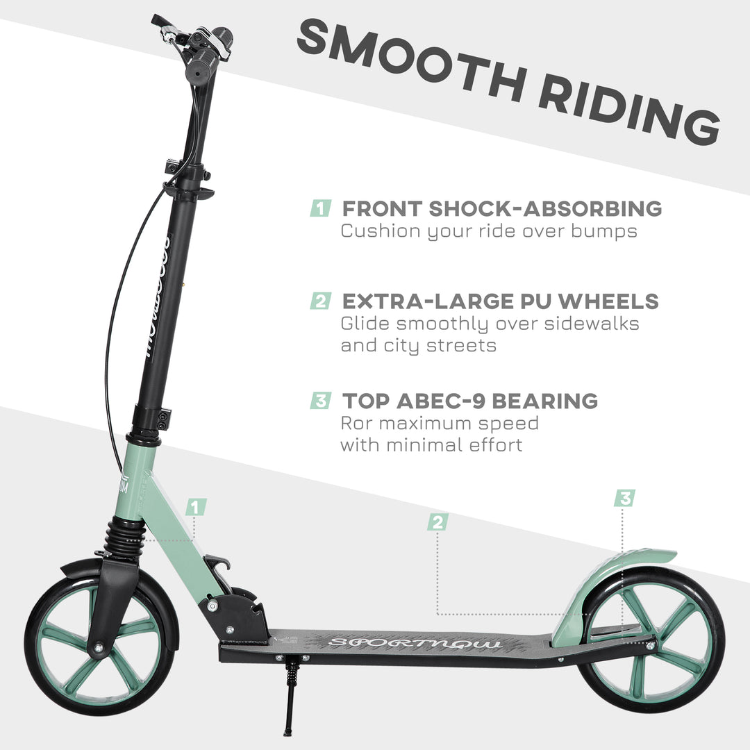 One-click Folding Kick Scooter for 14+ w/ Adjustable Handlebar, Push Scooter with Kickstand, Dual Brake System, Shock Absorber, 200mm Wheels & ABEC-9 Bearings