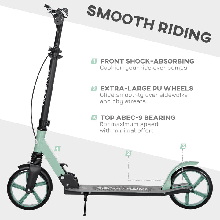 One-click Folding Kick Scooter for 14+ w/ Adjustable Handlebar, Push Scooter with Kickstand, Dual Brake System, Shock Absorber, 200mm Wheels & ABEC-9 Bearings