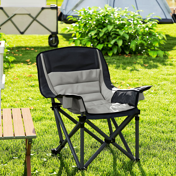 Portable Padded Camping Chair, with Bag - Black/Grey