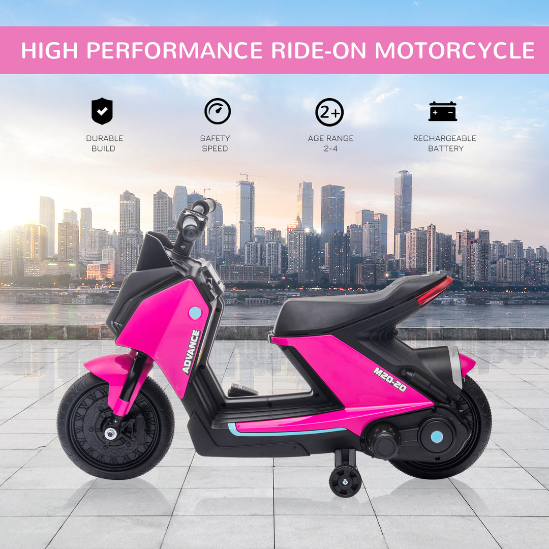 HOMCOM 6V Kids Electric Motorbike Ride On Toy w/ Music Headlights Safety Training Wheels for Girls Boy 2-4 Years Pink | Aosom UK