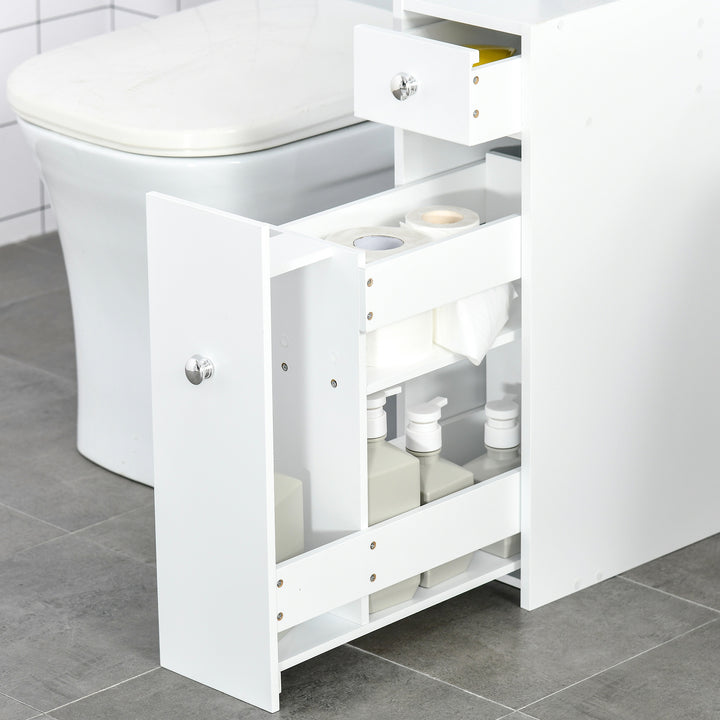 MCL Bathroom Slim Floor Cabinet Narrow Wooden Storage Home Bath Toilet Cupboard Organiser Unit with Drawers White