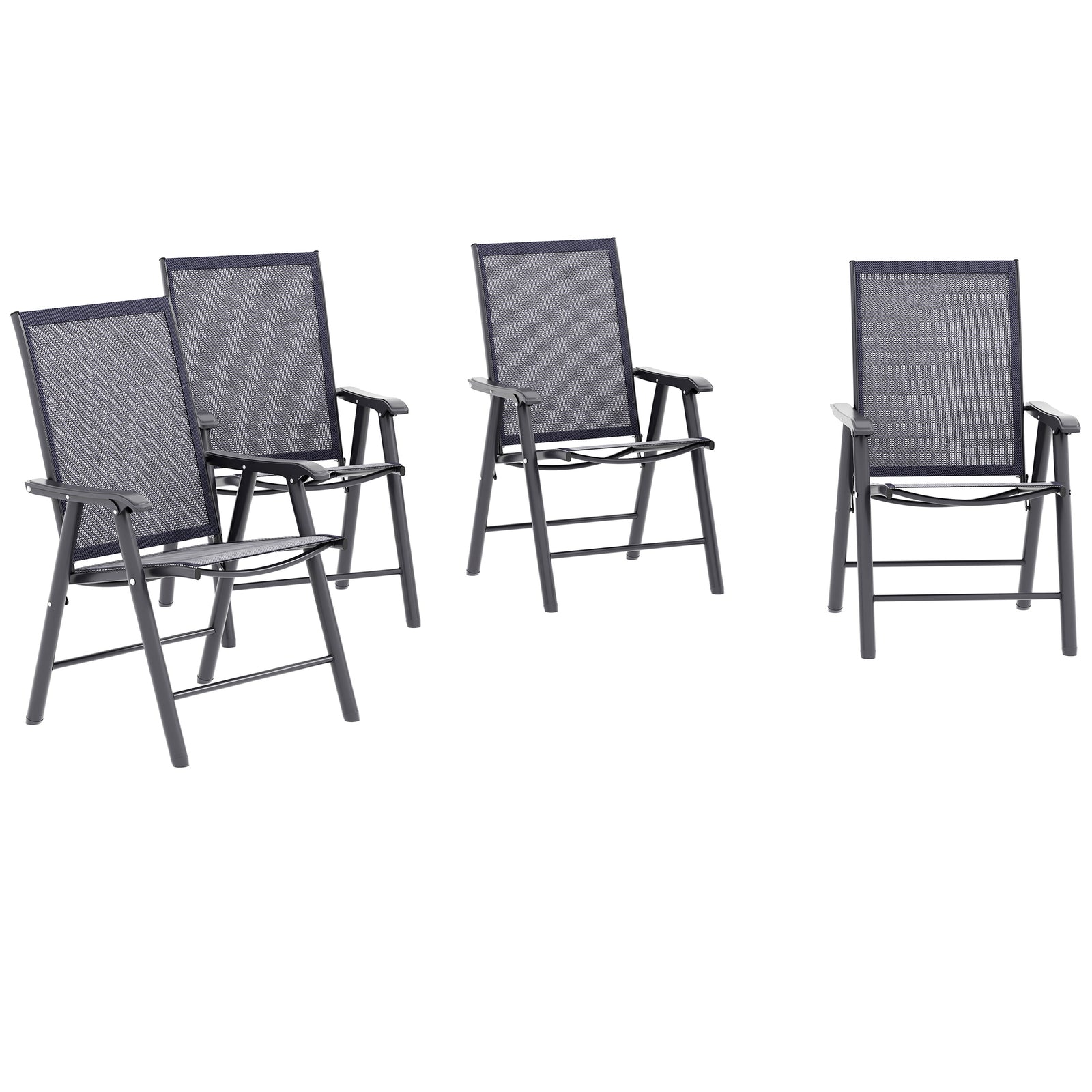 Set of Four Folding Garden Chairs - Charcoal Grey