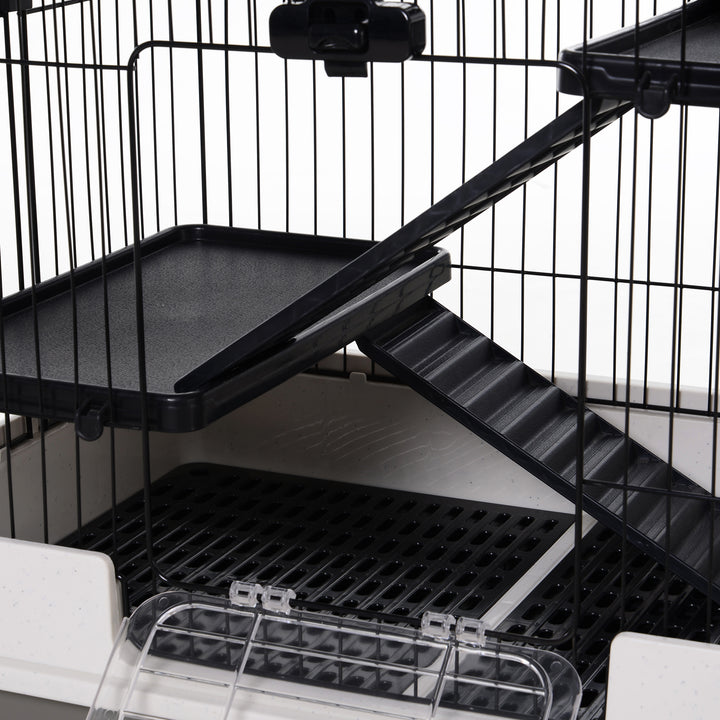 Four-Tier Small Animal Cage, for Bunnies, Ferrets, Chinchillas w/ Wheels, Tray - Black