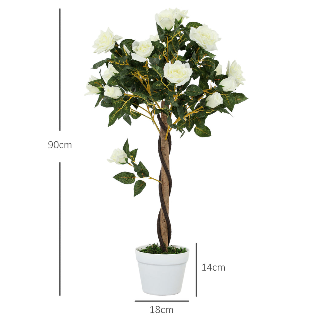 Set of Two Faux Rose Trees - White