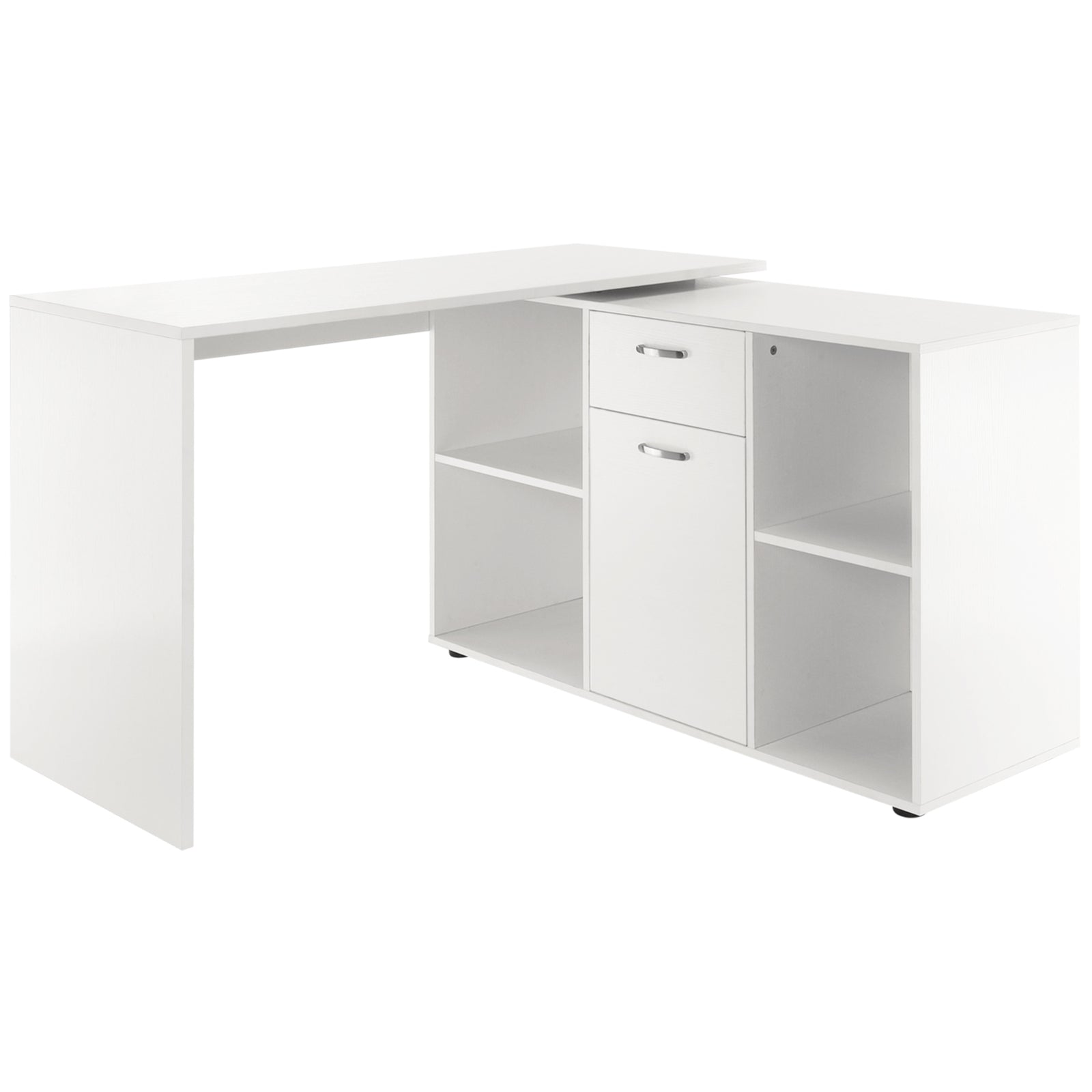 L-Shaped Computer Desk with Storage Compartments, Drawer and Cabinet, Laptop PC Corner Table, Home Office Workstation, 120 x 115 x 76cm, White