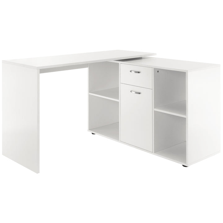MCL L-Shaped Computer Desk with Storage Compartments, Drawer and Cabinet, Laptop PC Corner Table, Home Office Workstation, 120 x 115 x 76cm, White