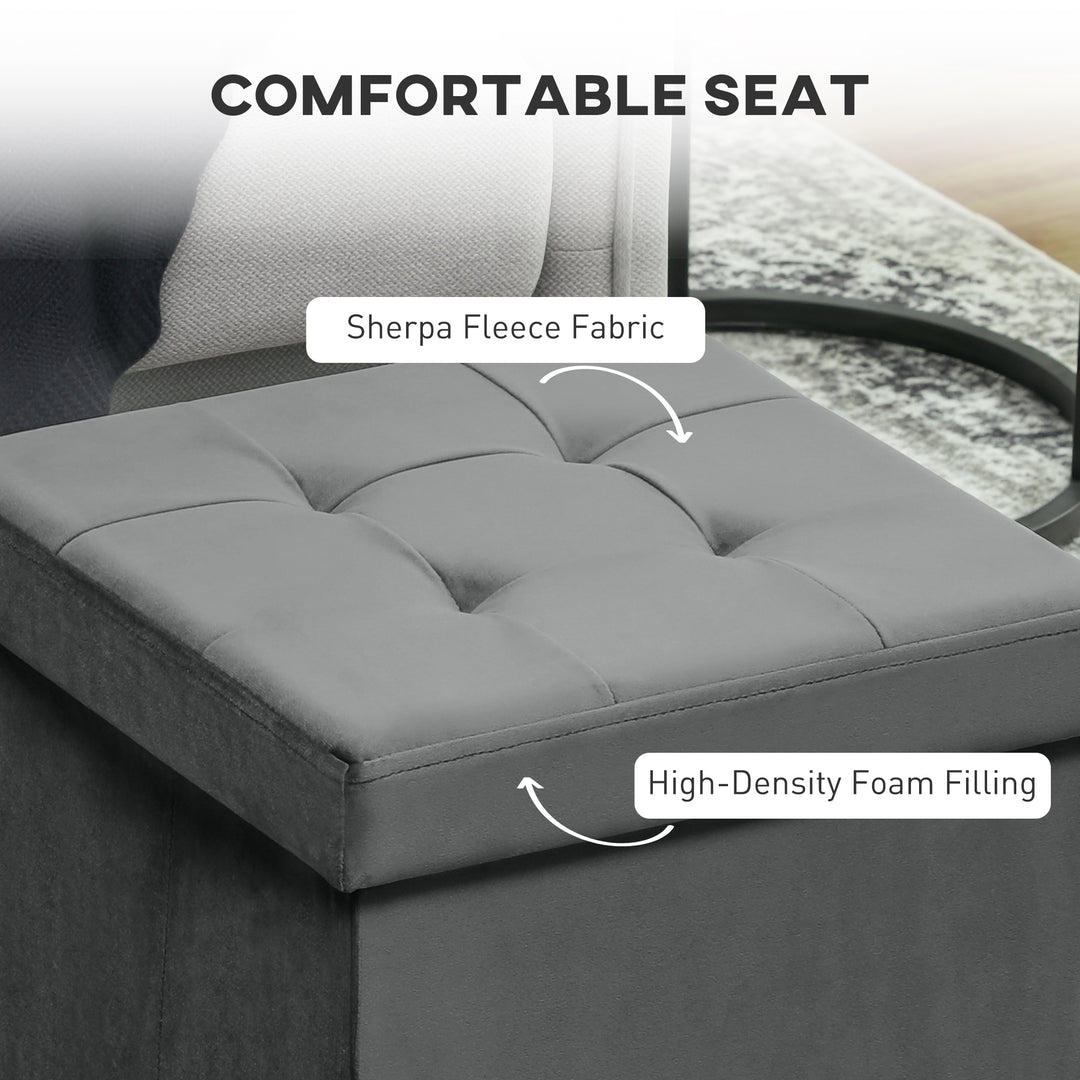 Foldable Velvet-Feel Storage Ottoman - Grey