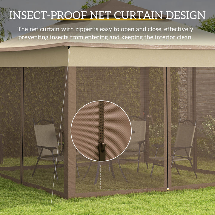3 x 3(m) Pop Up Gazebo, Marquee Party Tent with Double Tier Roof, Netting and Carry Bag, Event Shelter for Outdoor Patio, Khaki