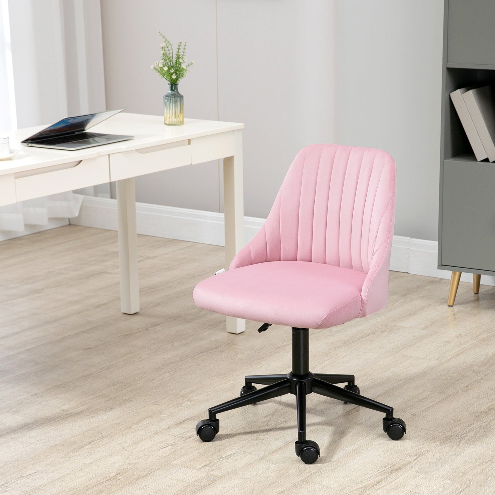 Velvet-Feel Armless Office Chair - Pink