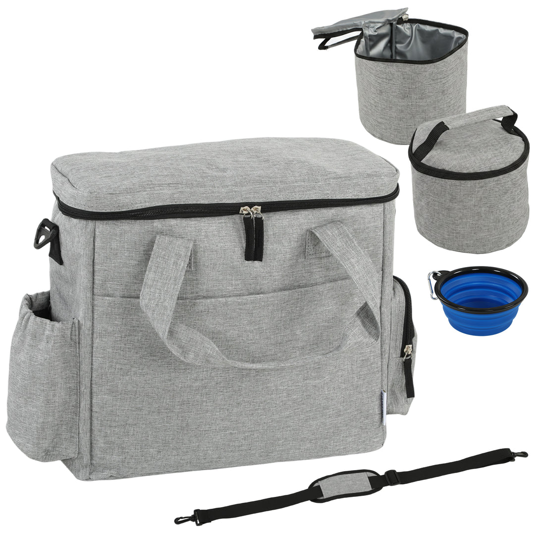 Dog Travel Bag, Waterproof Walking Bag with Multiple Pockets, Two Food