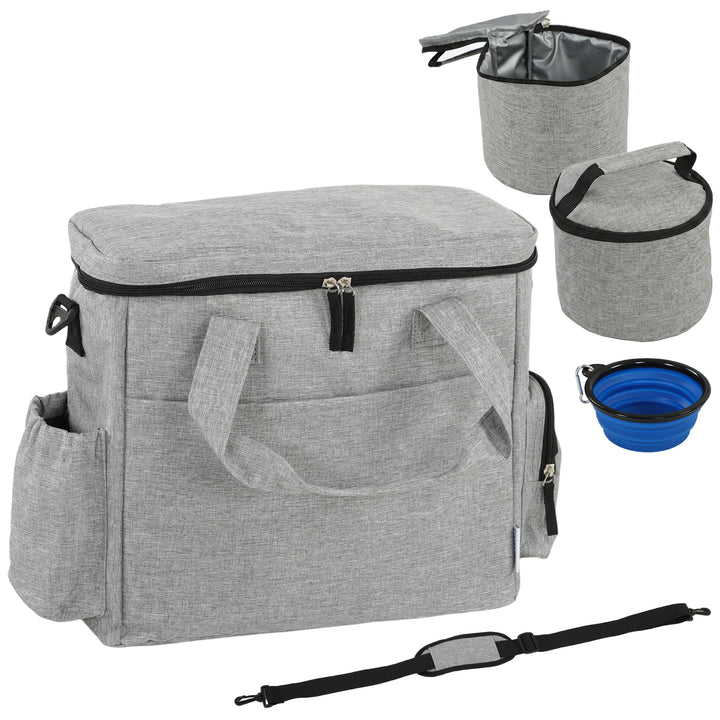 Dog Travel Bag, Waterproof Walking Bag with Multiple Pockets, Two Food