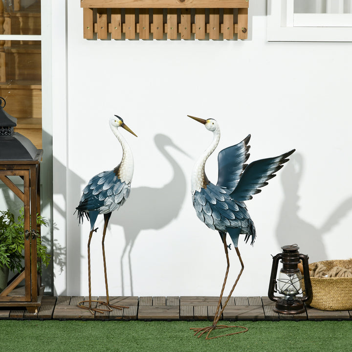 Heron Garden Statues, Standing Garden Ornament, Metal Garden Gift with