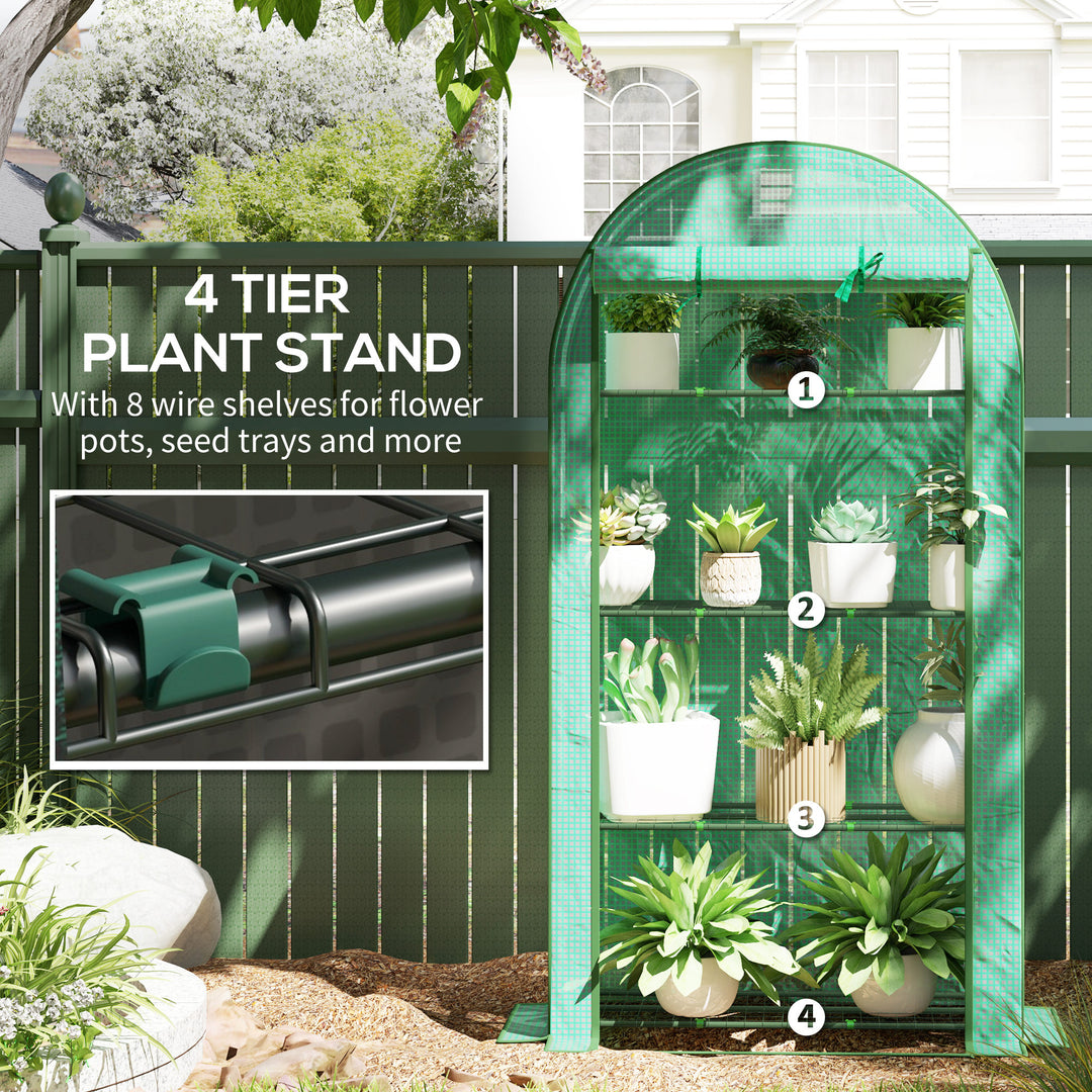 4 Tier Mini Greenhouse with Reinforced PE Cover, Portable Small Greenhouse with Roll-Up Door, 105 x 45 x 160cm, Green