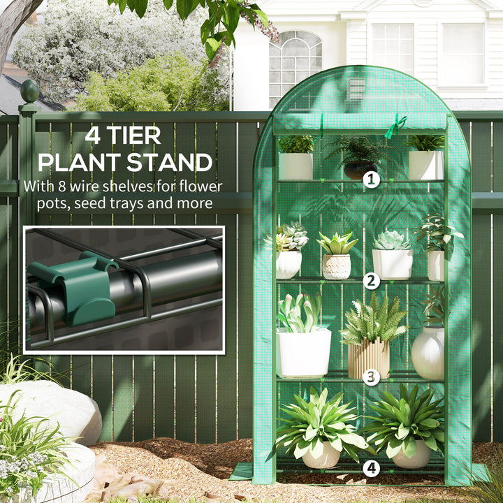 4 Tier Mini Greenhouse with Reinforced PE Cover, Portable Small Greenhouse with Roll-Up Door, 105 x 45 x 160cm, Green