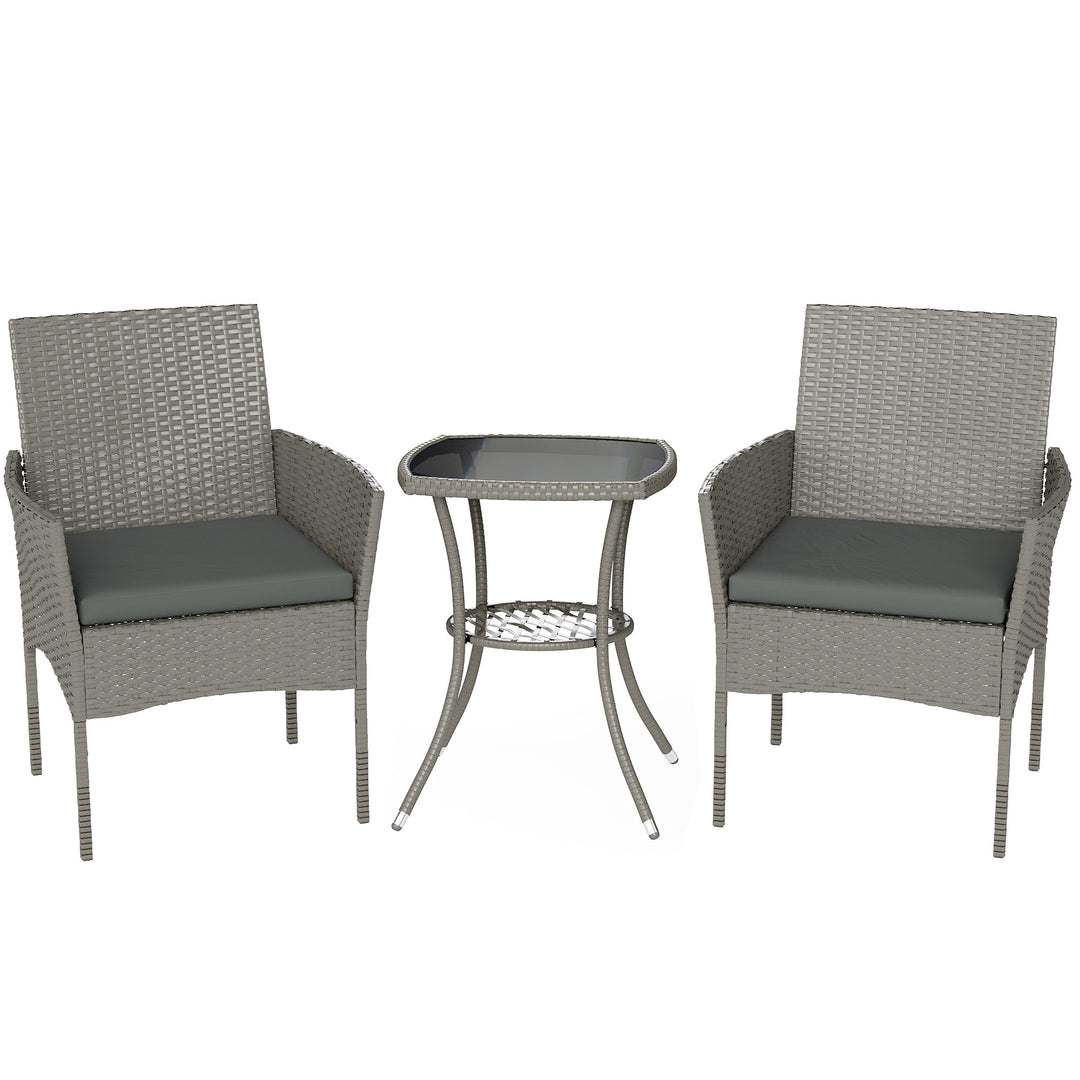 3 Piece Rattan Bistro Set, PE Wicker Garden Furniture Conversation Set