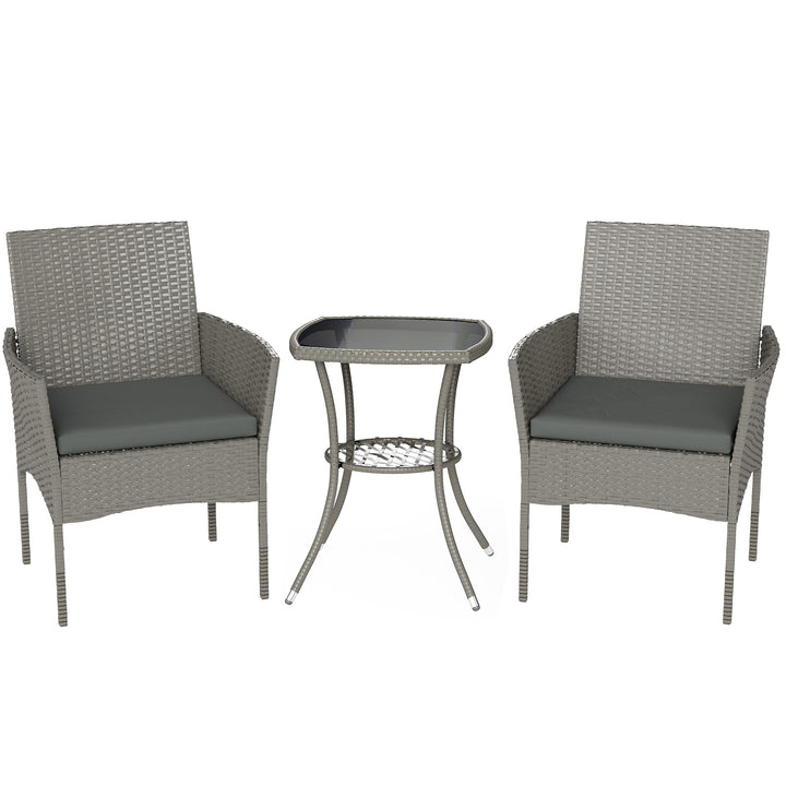 3 Piece Rattan Bistro Set, PE Wicker Garden Furniture Conversation Set