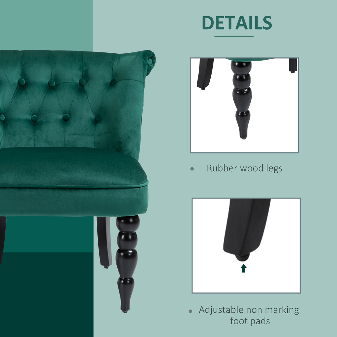 Velvet Accent Chair, HOMCOM Button Tufted Wingback Chair with Rubber Wood Legs for Living Room, Bedroom, Dark Green | Aosom UK