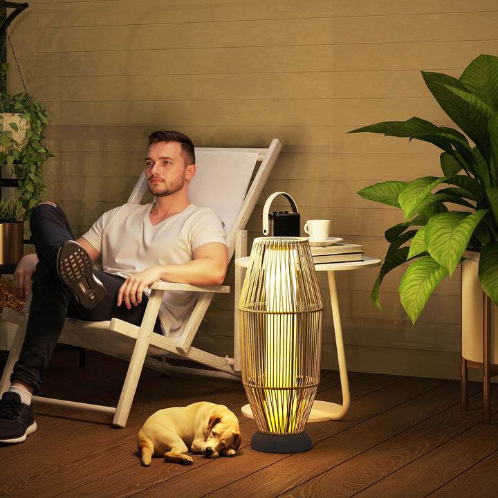Garden Rattan Lamp, 72 cm Tall Solar Rattan Floor Lamp, Solar Garden Light with Auto On/Off LED, IP44 for Outdoor, Porch, Pathway, Terrace, Grey