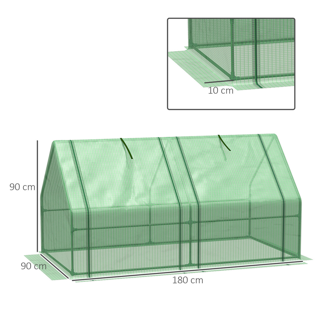 MCL Mini Small Greenhouse with Steel Frame & PE Cover & Zippered Window Poly tunnel Steeple for Plants Vegetables, 180 x 90 x 90 cm, Green