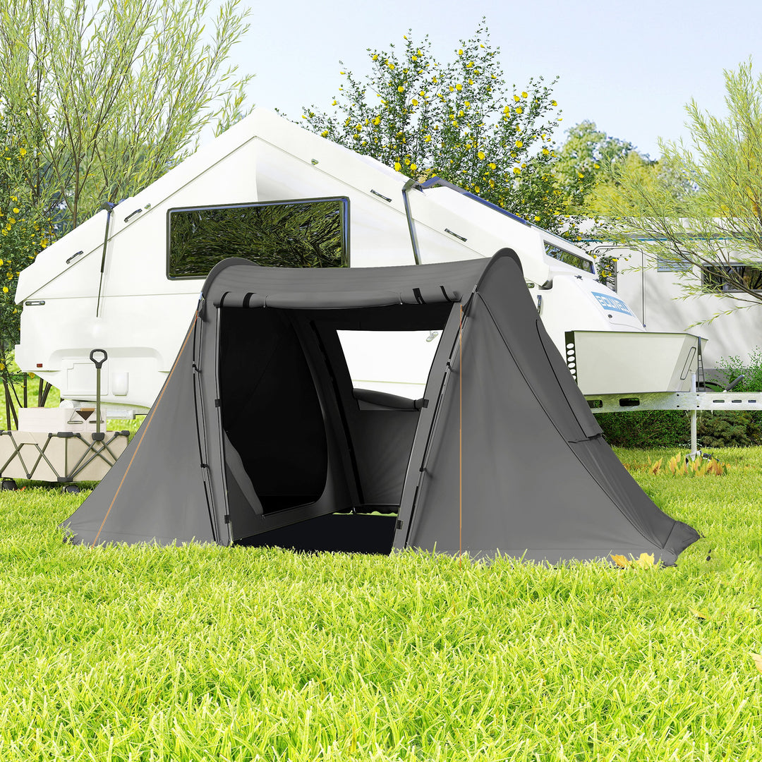 3 Man Camping Tent with Living Area and 2 Bedrooms, 3000mm Waterproof Family Tent with Sewn-in Groundsheet, Portable Dome Tent with Bag for Hiking, Festival, Backpacking, Drak Grey