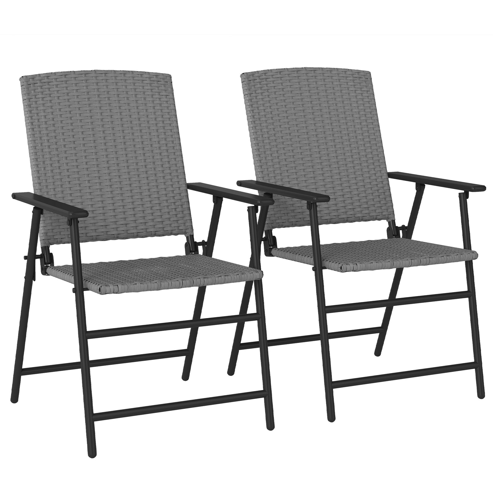 Set of Two Folding Rattan Seat Chairs - Grey