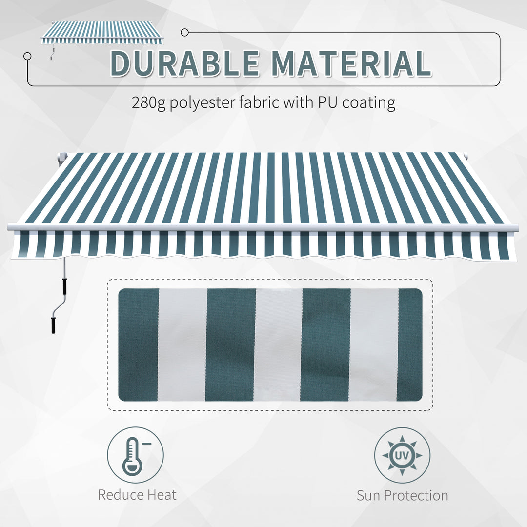 Manual Retractable Awning, size (4m x3m)-Green/White Stripes