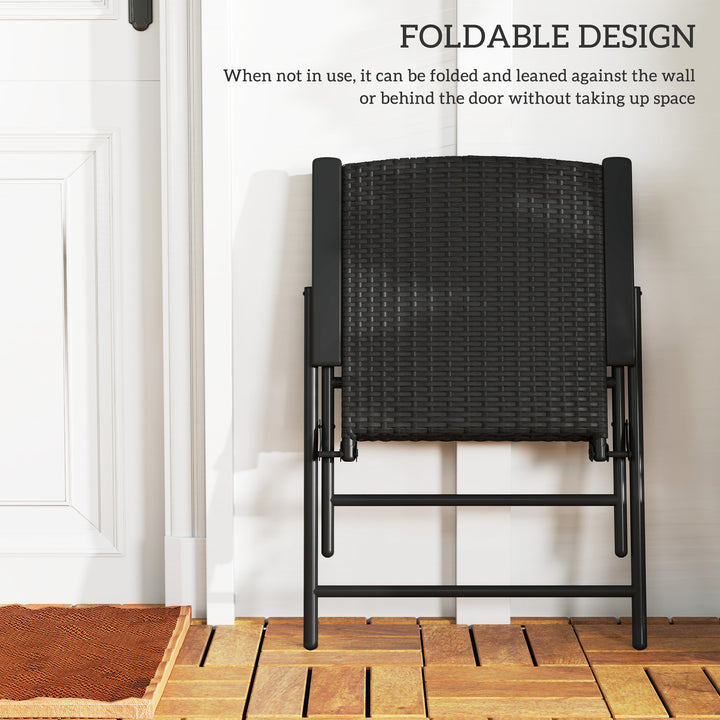 Set of Four Folding Rattan Seat Chairs - Black