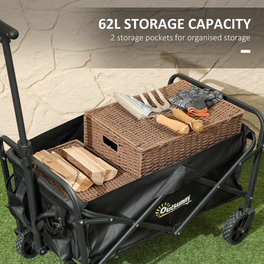 62L Festival Trolley on Wheels, Garden Folding Trolley Cart, 120kg Heavy Duty Collapsible Folding Wagon with Adjustable Handle and Carrying Bag for Beach, Camping, Festival, Black