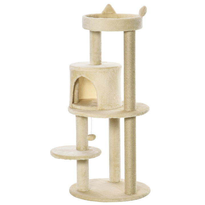 PawHut Sisal-Covered Cat Tree Tower, Pet Activity Centre with Scratching Post, Cosy Perch, Beige, 48 x 48 x 104cm | Aosom UK