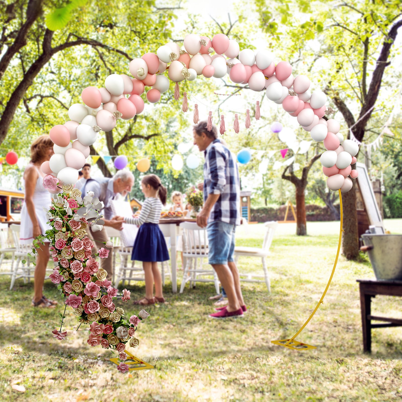 280cm Gold Backdrop Stand, Round Metal Wedding Arch for Birthday Party