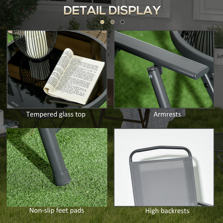 Three-Piece Garden Seat Set, with Glass-Top Table - Light Grey
