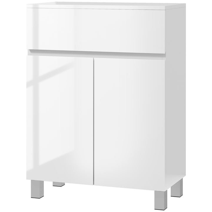 Kleankin Freestanding Bathroom Cabinet: High Gloss Storage with Drawer, Adjustable Shelf, White