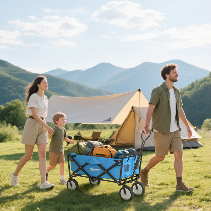 MCL 90L Festival Trolley on Wheels, Folding Camping Trolley Cart with Adjustable Handle, Portable for Outdoor, Garden, Shopping, Fishing, Blue