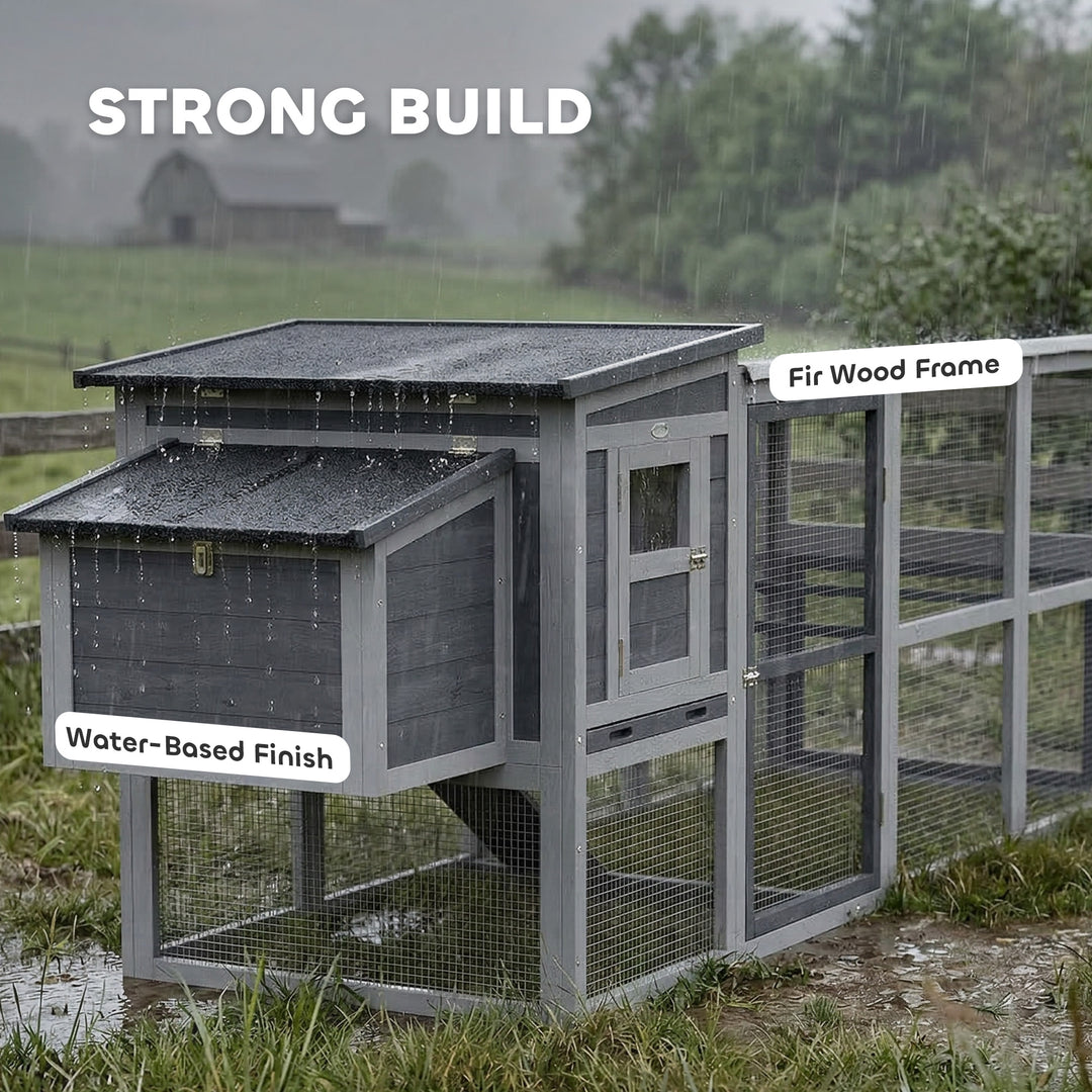 Large Chicken Coop, Wooden Hen House with Covered Run, Nesting Box, Pu