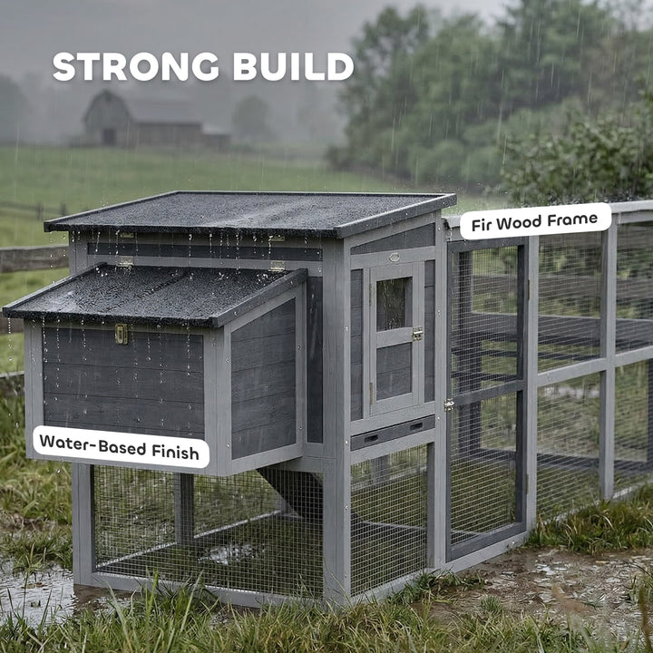 Large Chicken Coop, Wooden Hen House with Covered Run, Nesting Box, Pu