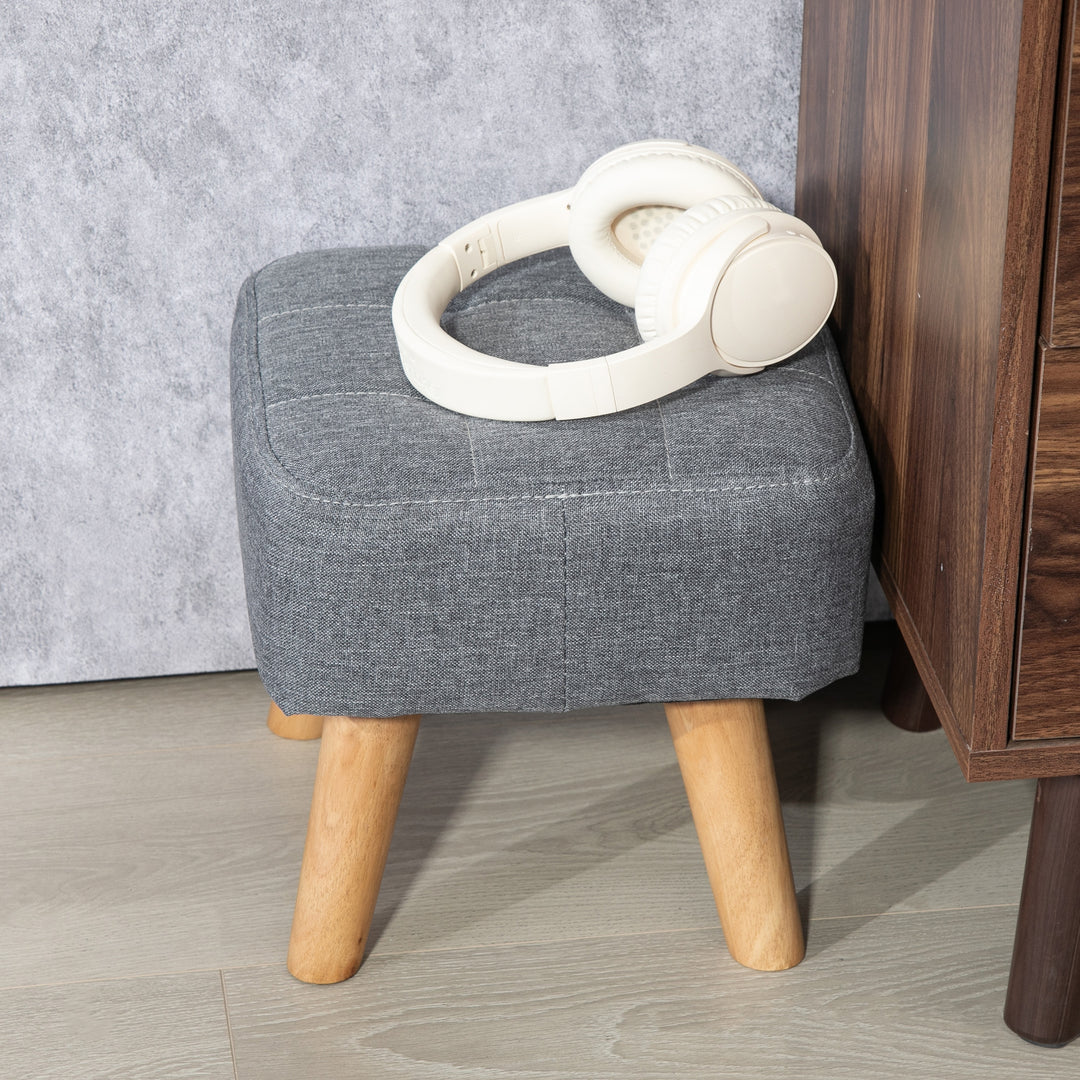 Linen-Look Square Padded Footstool - Grey