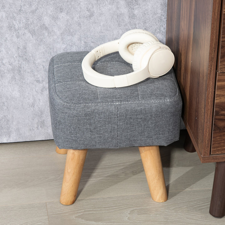 Linen-Look Square Padded Footstool - Grey