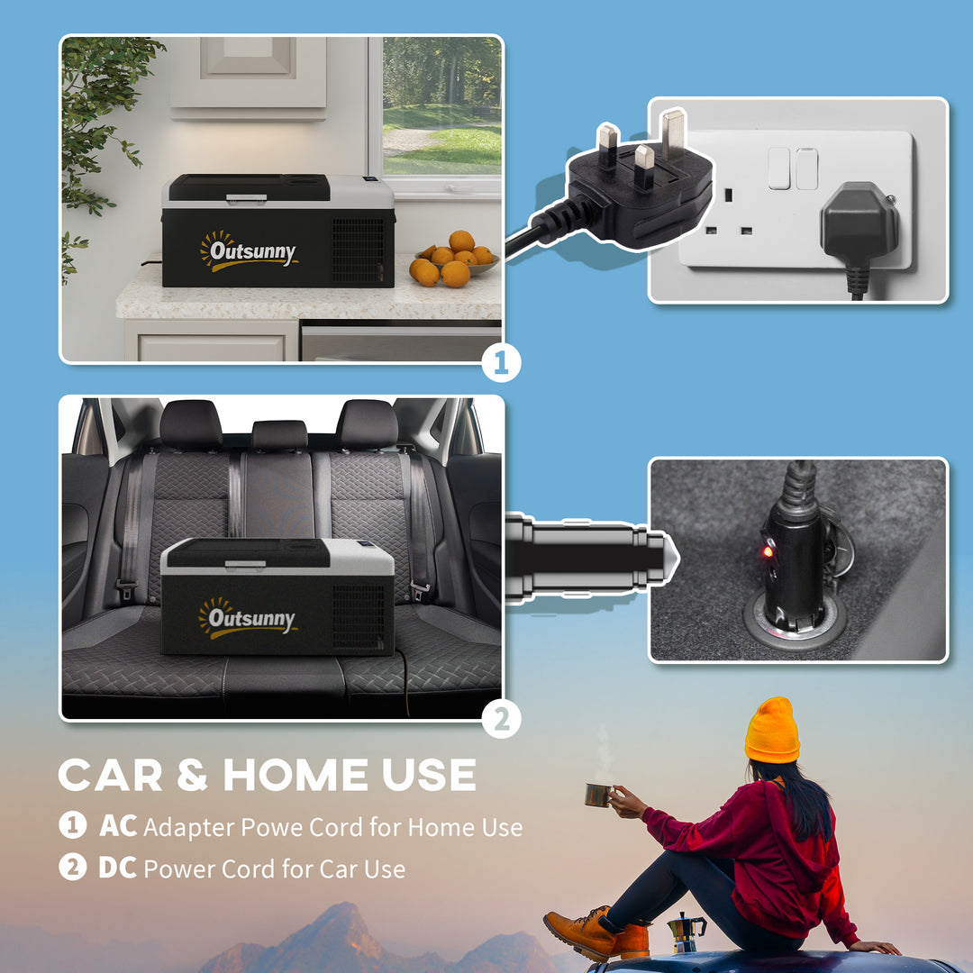 16L Portable Car Fridge, -20℃ to 10℃ Adjustable Temperature - Black/Grey