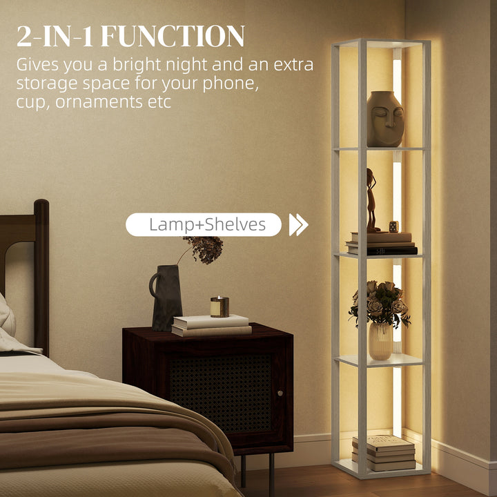 Floor Lamp with Shelves and 3 Brightness Levels - Oak
