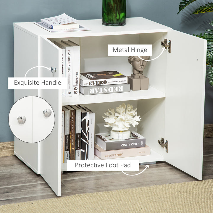 HOMCOM Storage Cabinet with 2 Shelves and Doors, Wooden Sideboard, Freestanding Kitchen Cupboard, for Living Room, Kitchen, White | Aosom UK