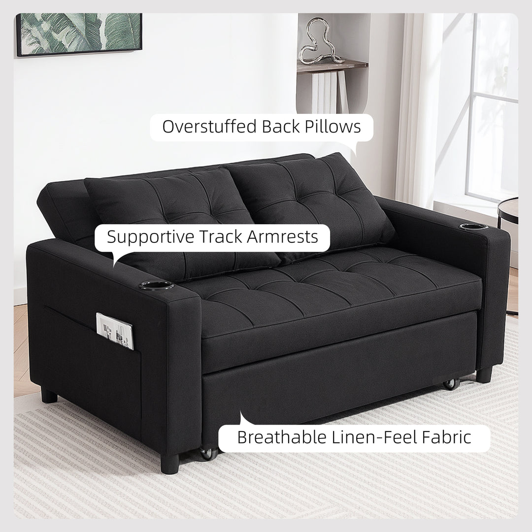 Two-Seater Pull-Out Sofa Bed - Black