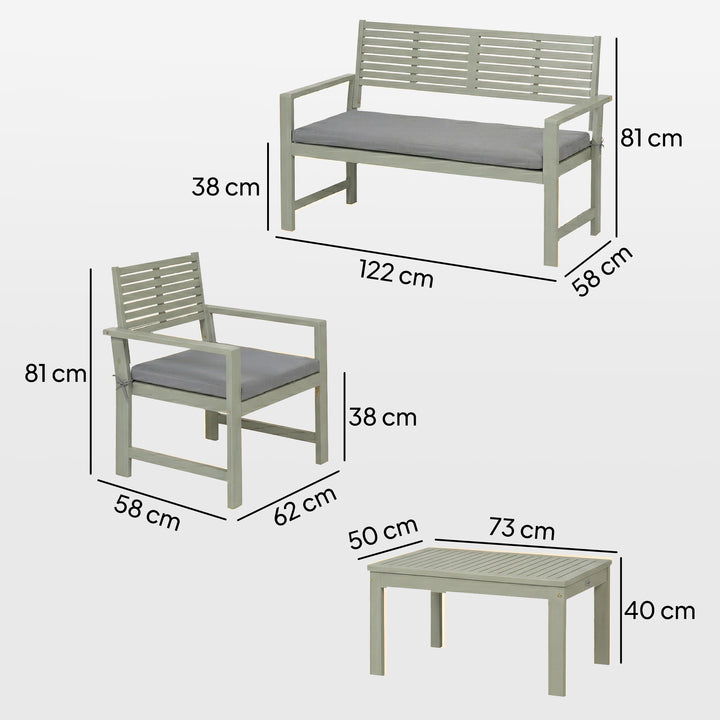 4 Seater Wooden Garden Furniture Set with Loveseat, Armchairs, Table, 