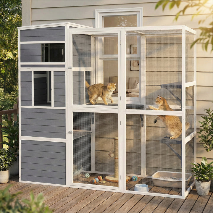 4-Tier Wooden Catio Cat Outdoor Enclosure with Sun Roof, Resting Rooms, 3 Platforms, Window Outdoor Indoor