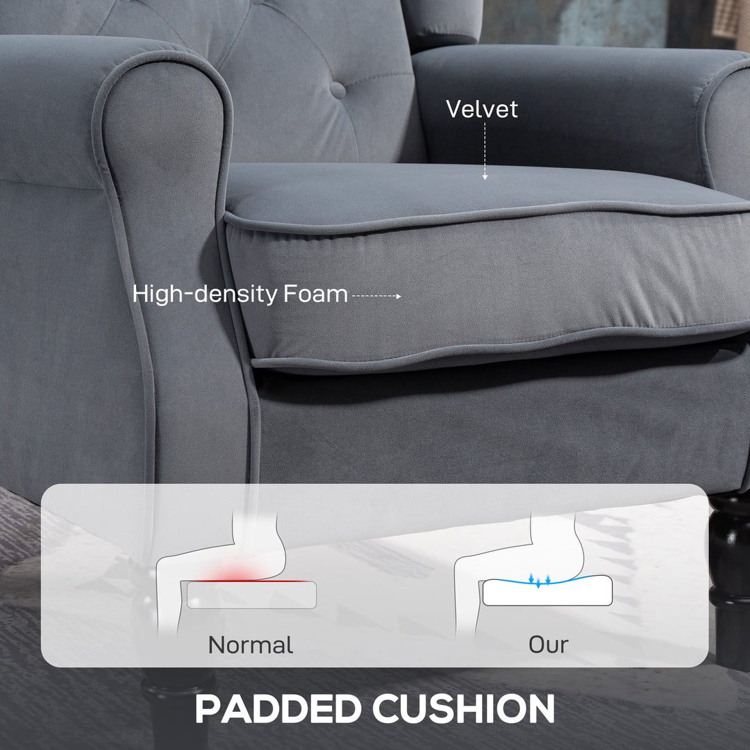 Wingback Accent Chair, Retro Upholstered Button Tufted Occasional Chair for Living Room and Bedroom, Grey
