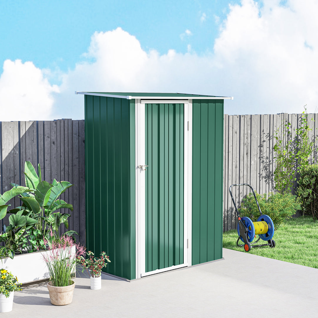 MCL 5ft x 3ft Garden Storage Shed, Outdoor Metal Shed with Sloped Roof, Lockable Door for Tools, Equipment, Green