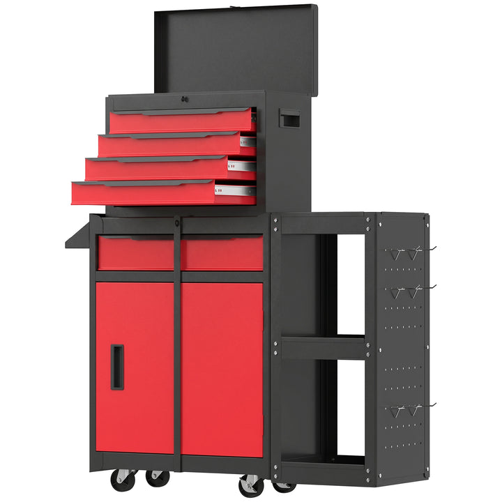 Tool Chest, Mobile Modular Tool Box with 5 Drawers, Side Rack, Pegboar